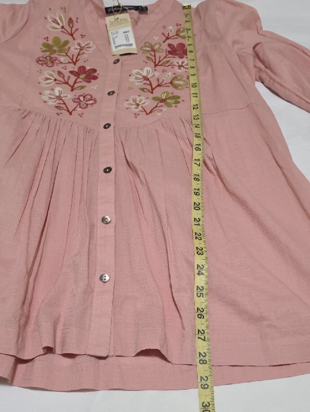 Gudrun Sjoden Embroidered Top Organic Cotton Mother Of Pearl Buttons Women S NWT - Picture 5 of 8